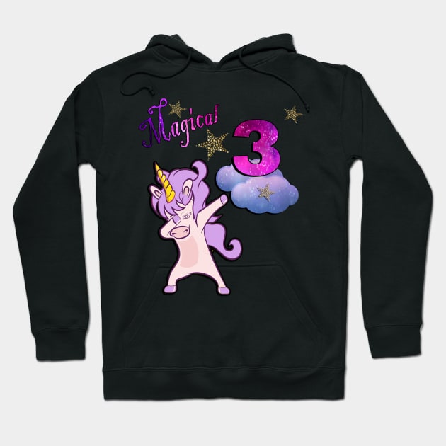 Unicorn Birthday for 3 Year Old Girls Magical 3 Dancing Cute Birthday Theme Unicorns Hoodie by tamdevo1